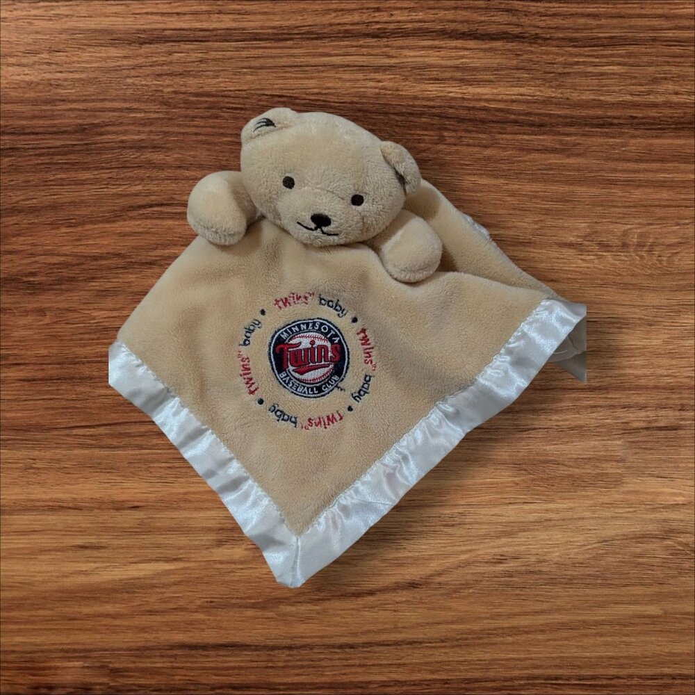 Baby Fanatic Minnesota Twins Baby Security Blanket Plush Bear Satin Trim Tan 12"